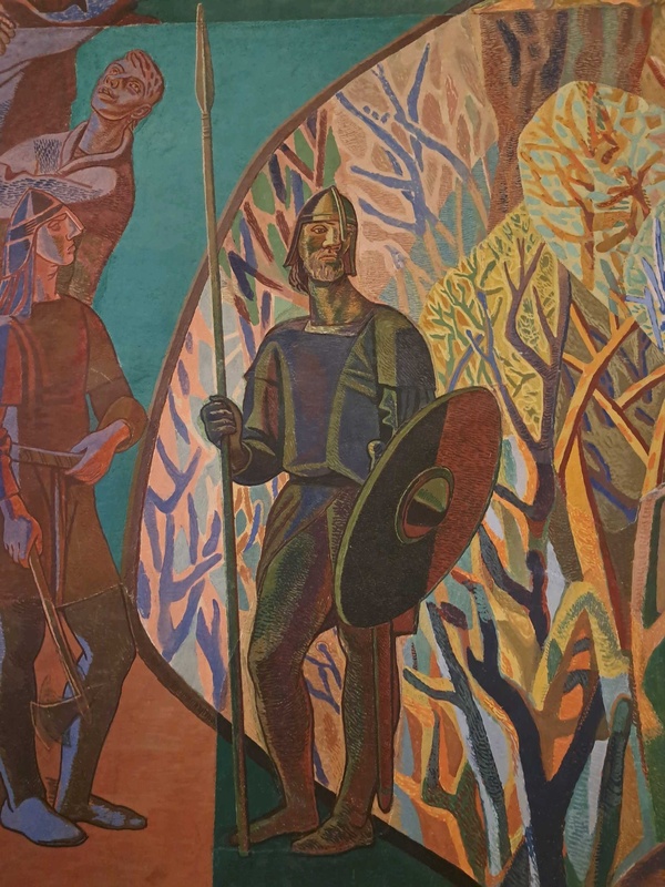 Depiction of a Viking in a mural by Aage Storstein