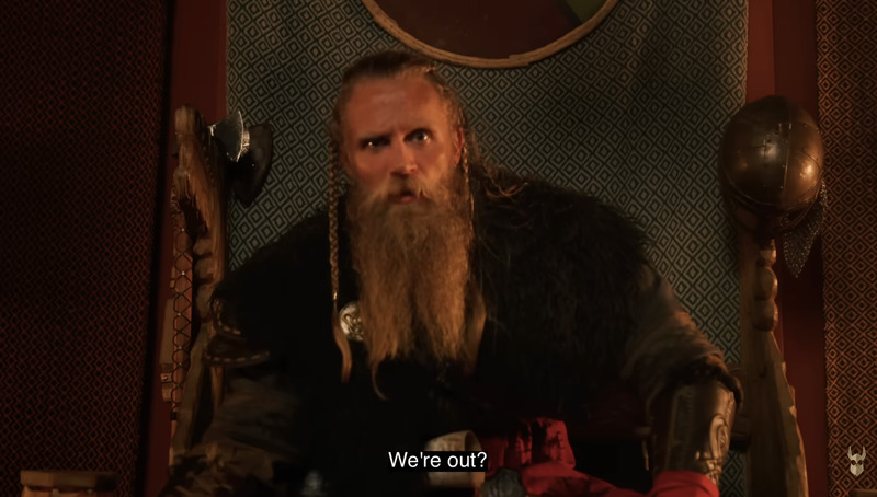 Screnshot from online commercial 'Vikings run out of beard oil'