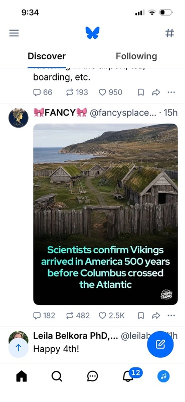 Screenshot of July 4th post about Vikings arriving in North America