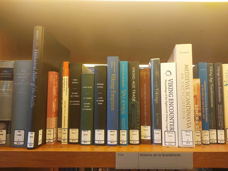 Various books on the Viking Age in Bibliothèque François-Mitterrand (Paris)