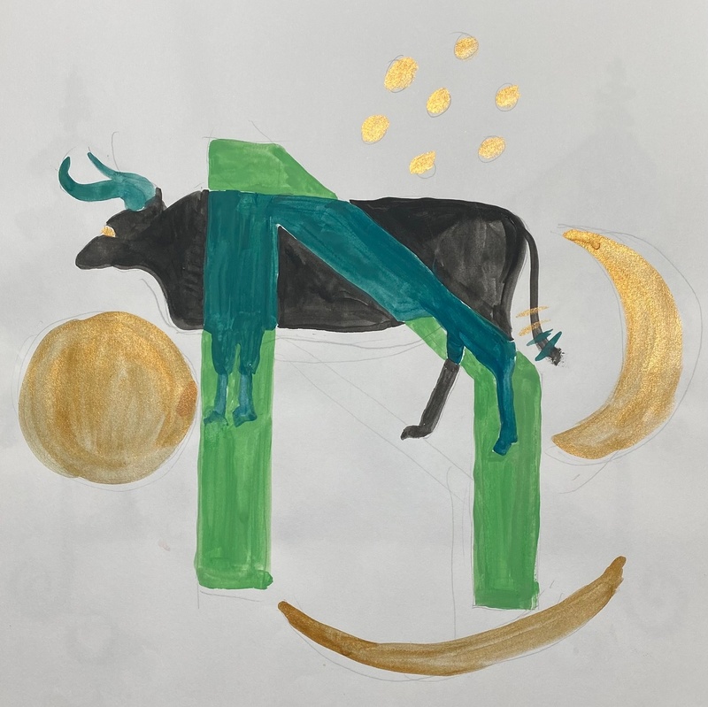 Artwork depicting Uruz rune and Nebra sky disk