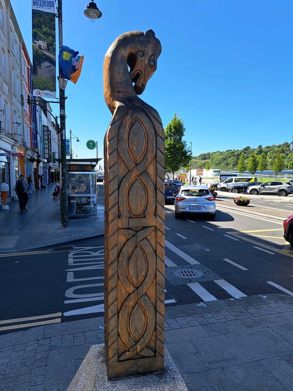 Hand-carved wooden Viking-style pillar