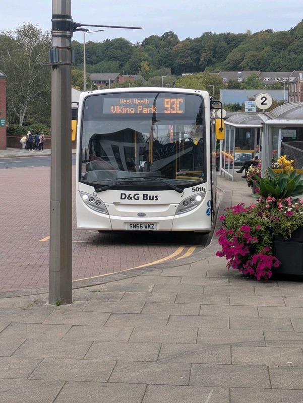 Local bus with destination Viking Park retail park (Cheshire, UK)