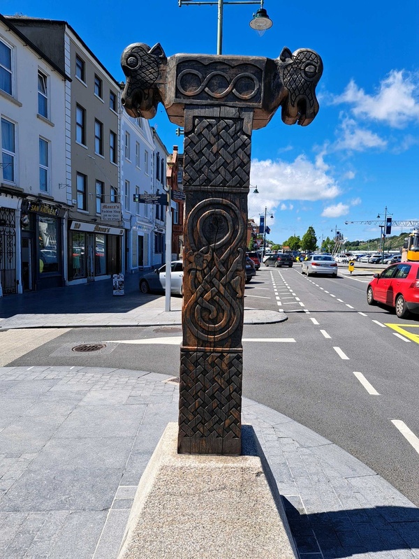 Hand-carved wooden Viking-style pillar