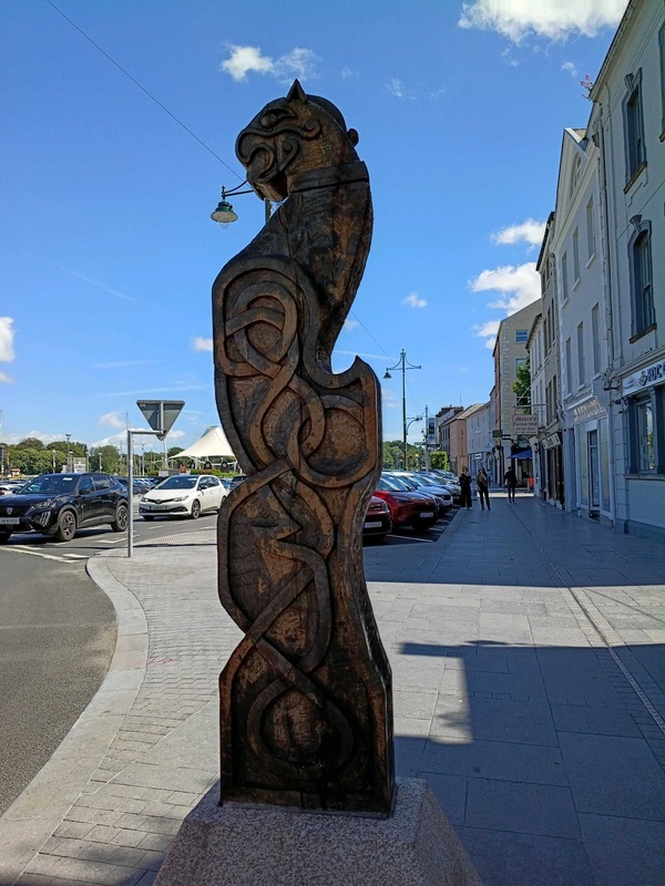 Hand-carved wooden Viking-style pillar