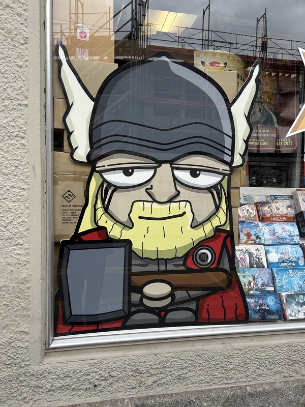 Thor cartoon decal outside KABOOOM Comic Shop (Zürich)