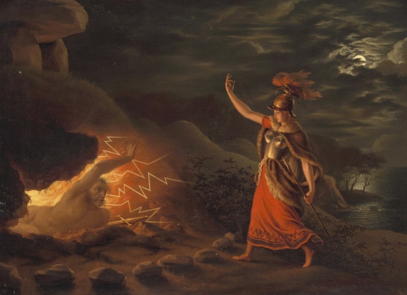 'Hervör wakes her father Angantýr’s ghost' (C. Gottlieb Kratzenstein-Stub)