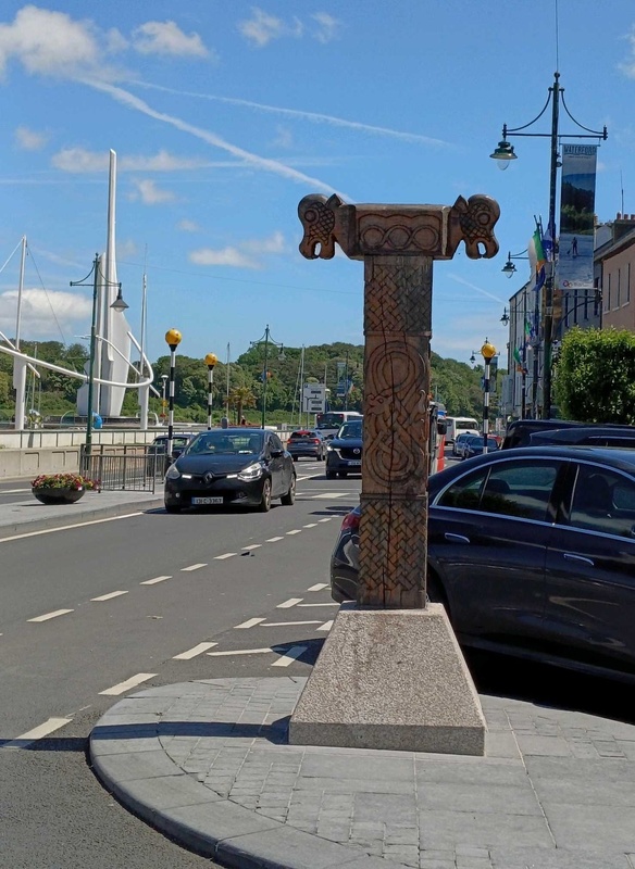 Hand-carved wooden Viking-style pillar