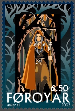 Seeress on a Faroese stamp (A. E. Petersen)
