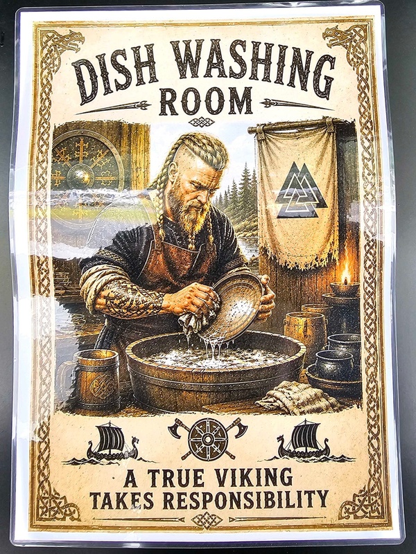 Viking-Themed Dish Washing Sign