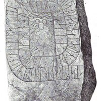 Scan of Illustration of runestone DR 81 featuring 'mask' motif