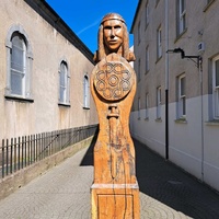 Hand-carved wooden Viking-style pillar