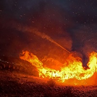 The long ship burning at the Largs Viking and Fire Festival (Scotland)