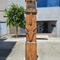 Hand-carved wooden Viking-style pillar