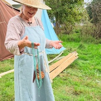 Re-enactor dyes woollen yarn at Conkers ( Leicestershire, UK)