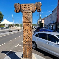 Hand-carved wooden Viking-style pillar