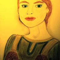 Artist’s portrait of a woman in Viking-inspired dress