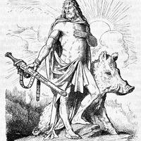 'Freyr with his hog Gullinbursti' (J. Gehrts)