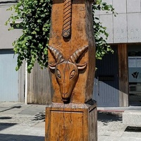 Hand-carved wooden Viking-style pillar of Thor